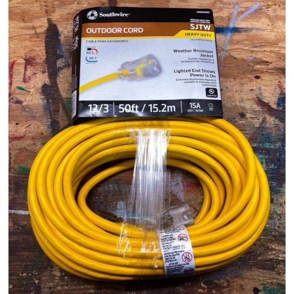 Outdoor Cord-12/3 SJTW Heavy Duty 3 Prong Extension Cord-for Commercial Use 50ft